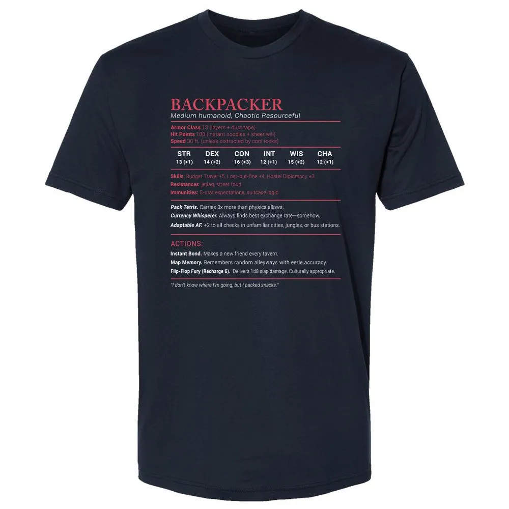 Backpacker Stats Premium Unisex T-Shirt - Midnight Navy - 2