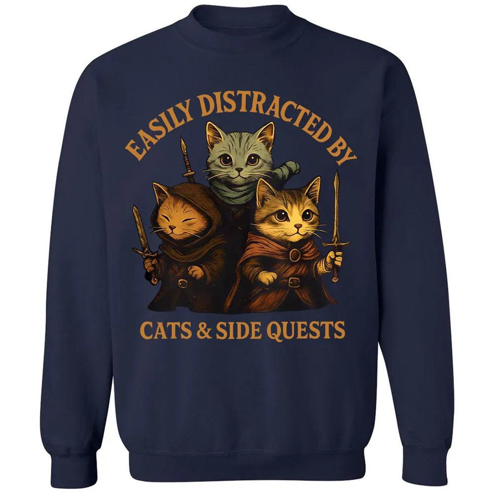 Easily Distracted By Cats & Side Quests Classic Unisex Sweatshirt - Navy - 2