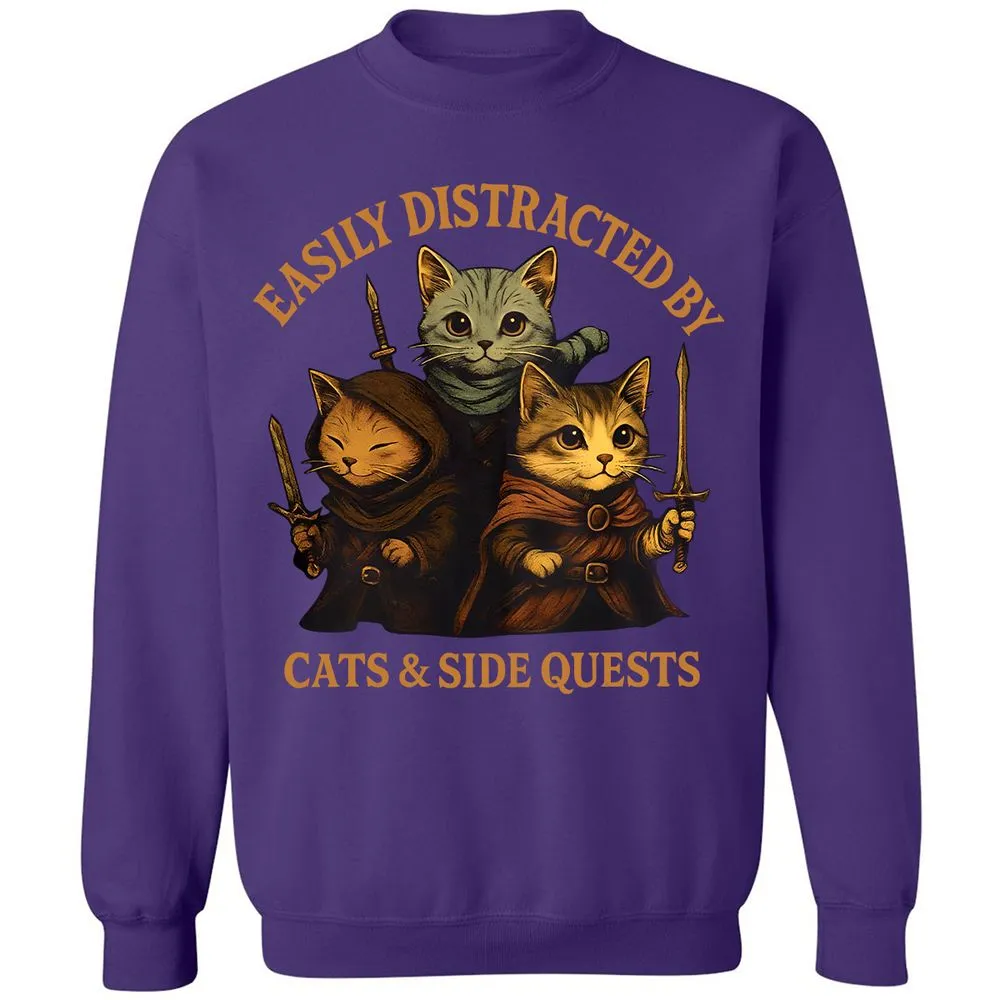 Easily Distracted By Cats & Side Quests Classic Unisex Sweatshirt - Purple - 6