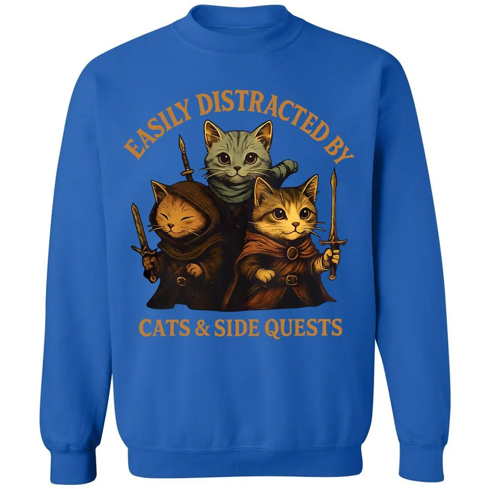 Easily Distracted By Cats & Side Quests Classic Unisex Sweatshirt - Royal - 9