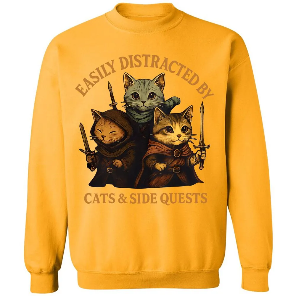 Easily Distracted By Cats & Side Quests Classic Unisex Sweatshirt - Gold - 11