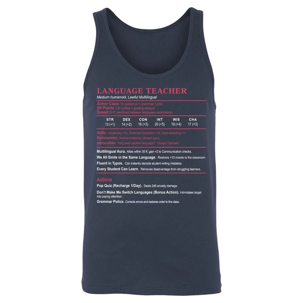 Language Teacher Unisex Jersey Tank - Navy - 2