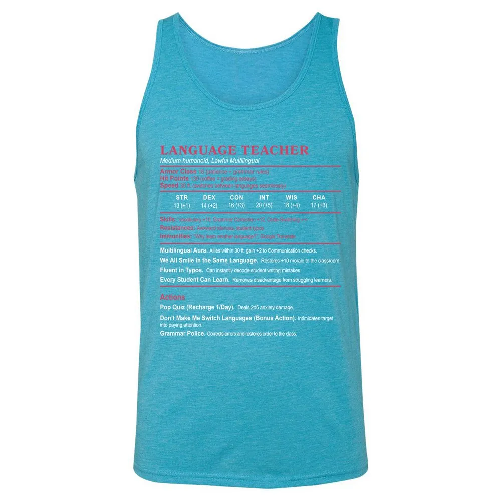 Language Teacher Unisex Jersey Tank - Aqua Triblend - 3