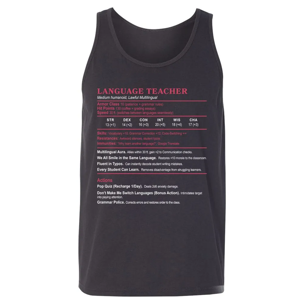 Language Teacher Unisex Jersey Tank - Dark Grey - 7