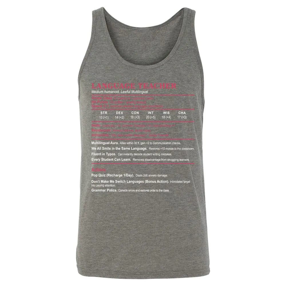 Language Teacher Unisex Jersey Tank - Grey Triblend - 8