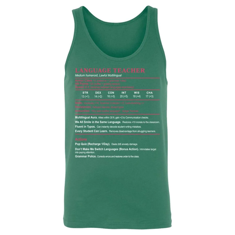Language Teacher Unisex Jersey Tank - Kelly - 9