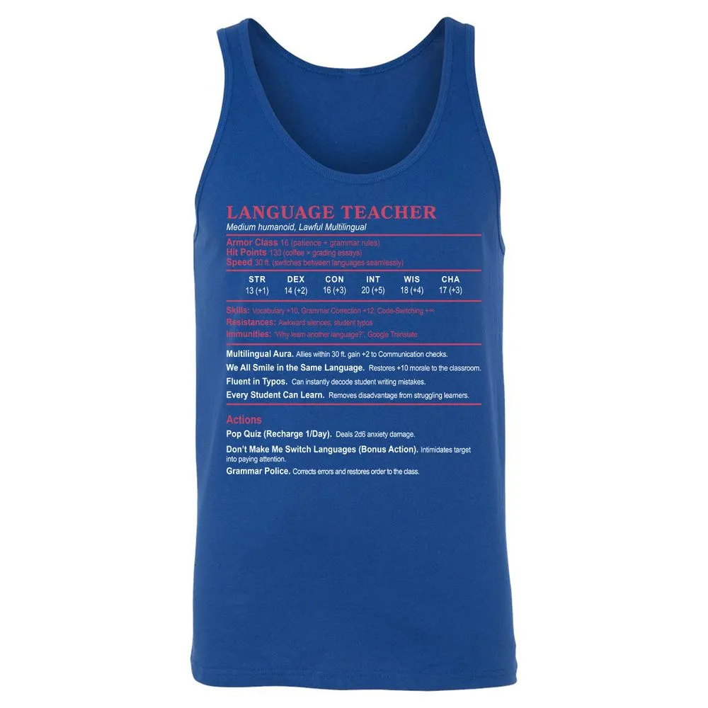 Language Teacher Unisex Jersey Tank - True Royal - 13