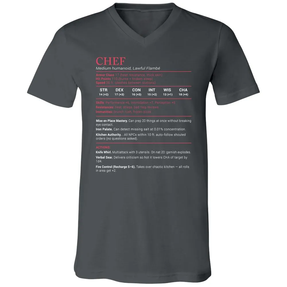 Chef Stats Unisex V-Neck T-Shirt - Asphalt - 12