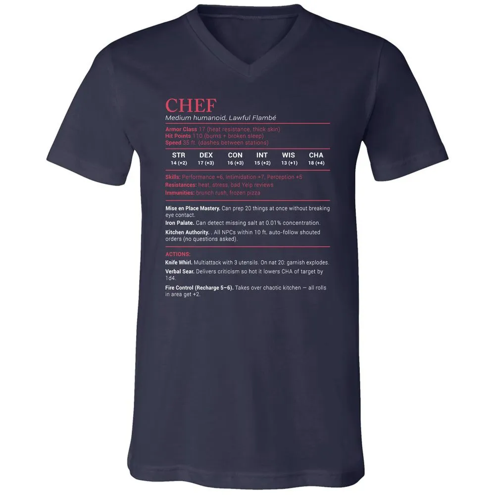 Chef Stats Unisex V-Neck T-Shirt - Navy - 2