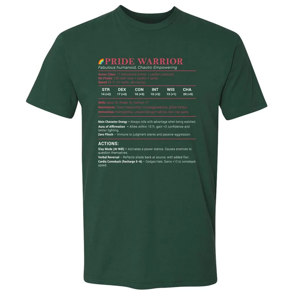 Pride Warrior Stats Premium Unisex T-Shirt - Forest Green - 13