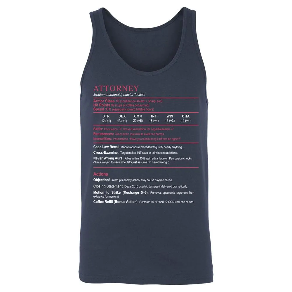 Attorney Unisex Jersey Tank - Navy - 2