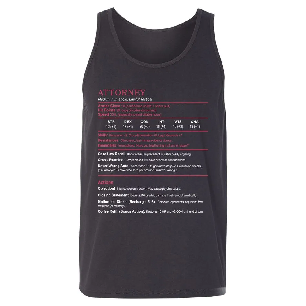 Attorney Unisex Jersey Tank - Dark Grey - 7