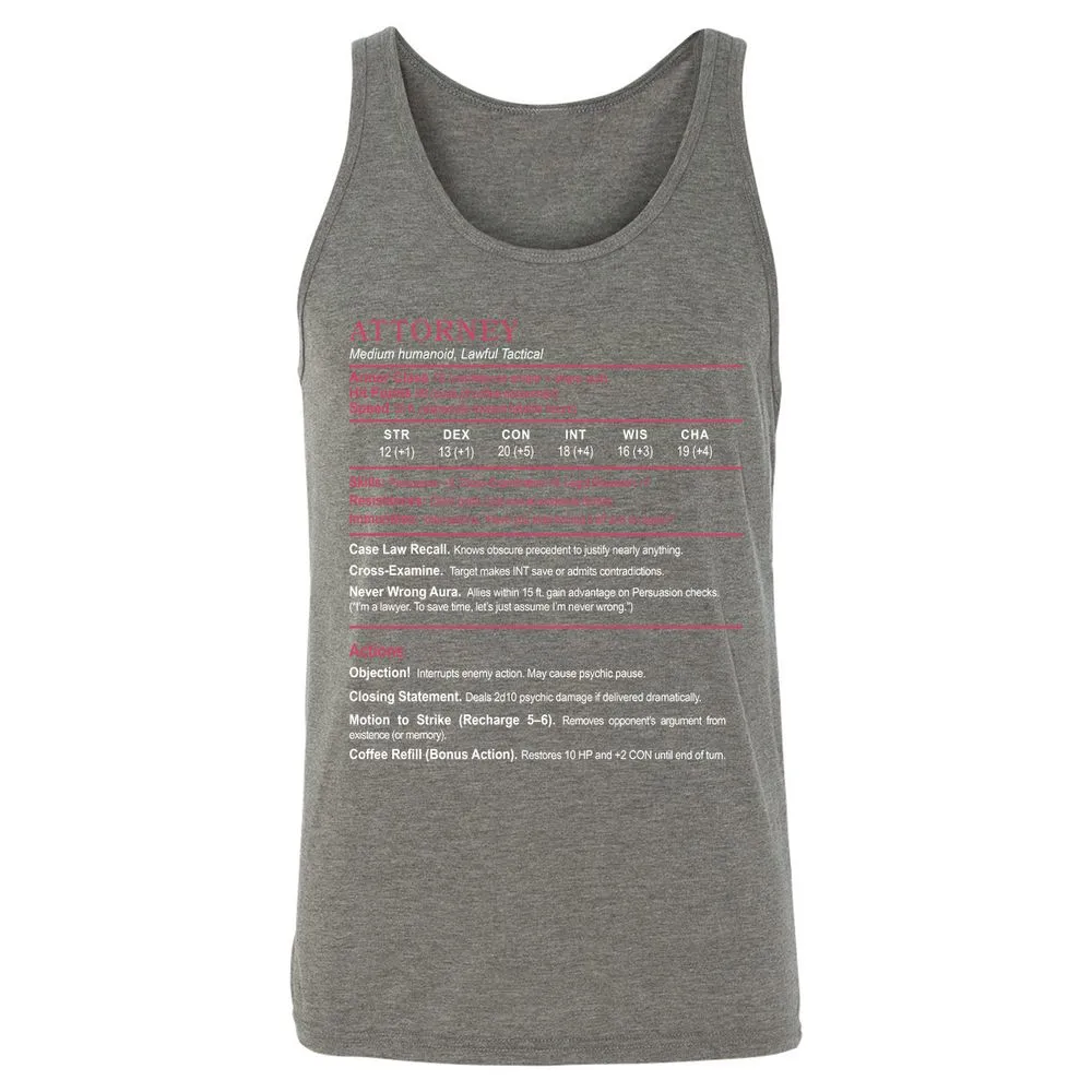 Attorney Unisex Jersey Tank - Grey Triblend - 8