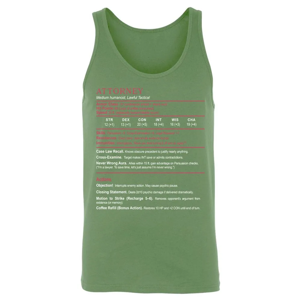 Attorney Unisex Jersey Tank - Leaf - 10