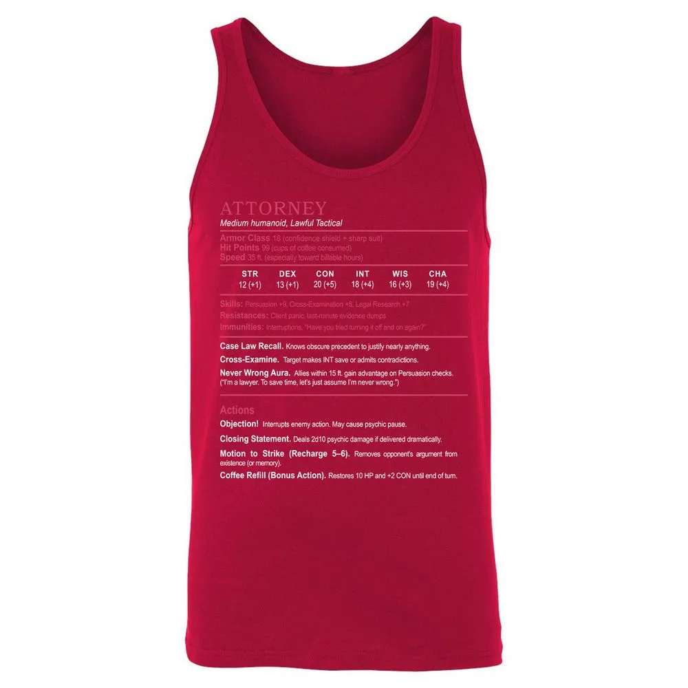 Attorney Unisex Jersey Tank - Red - 11