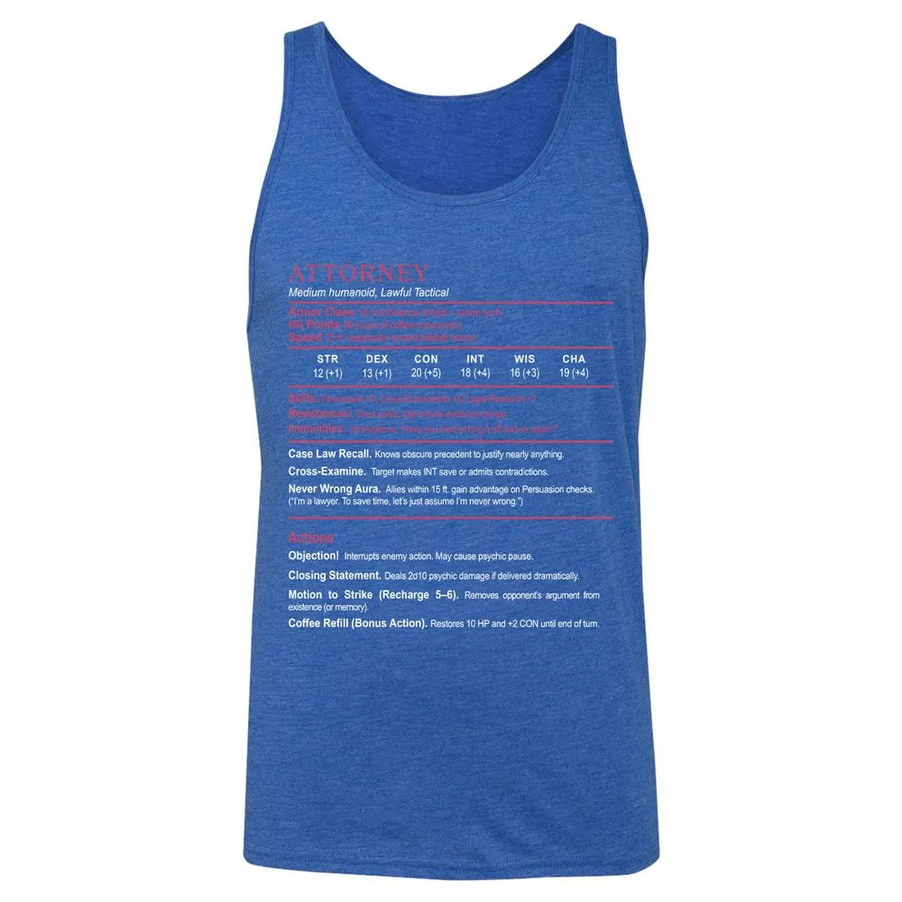 Attorney Unisex Jersey Tank - True Royal Triblend - 12