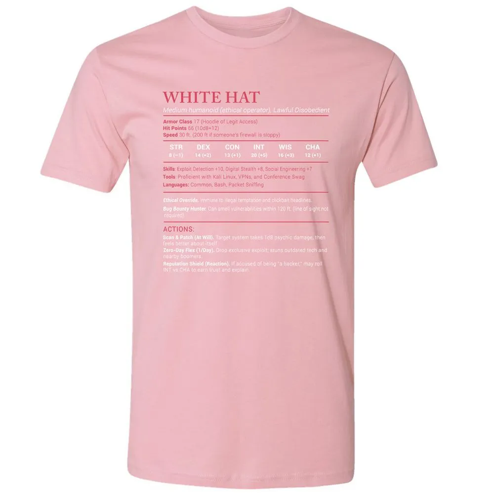 White Hat Stats Premium Unisex T-Shirt - Light Pink - 3