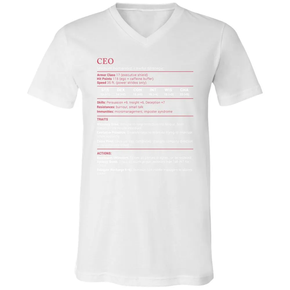 CEO Stats Unisex V-Neck T-Shirt - White - 5