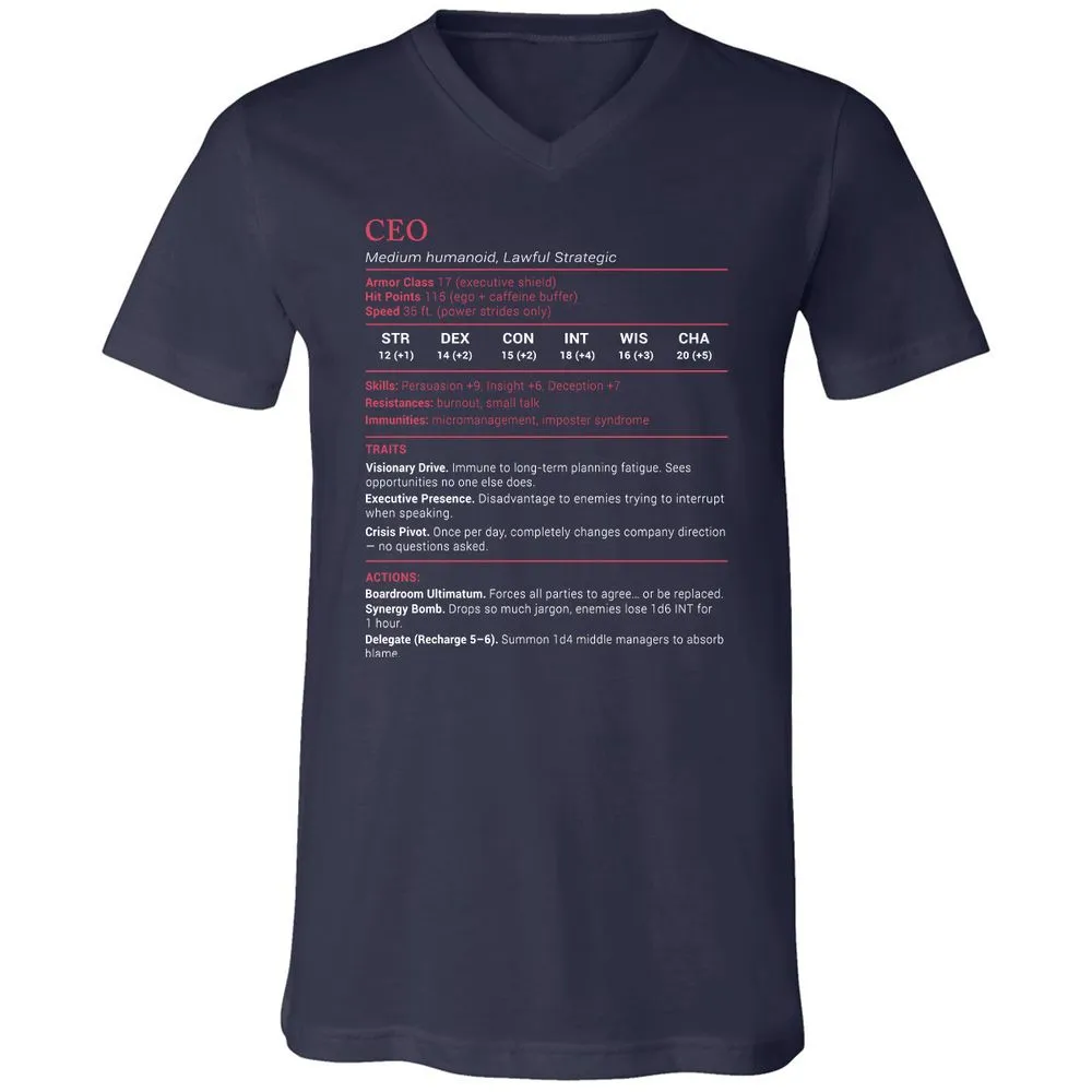 CEO Stats Unisex V-Neck T-Shirt - Navy - 2