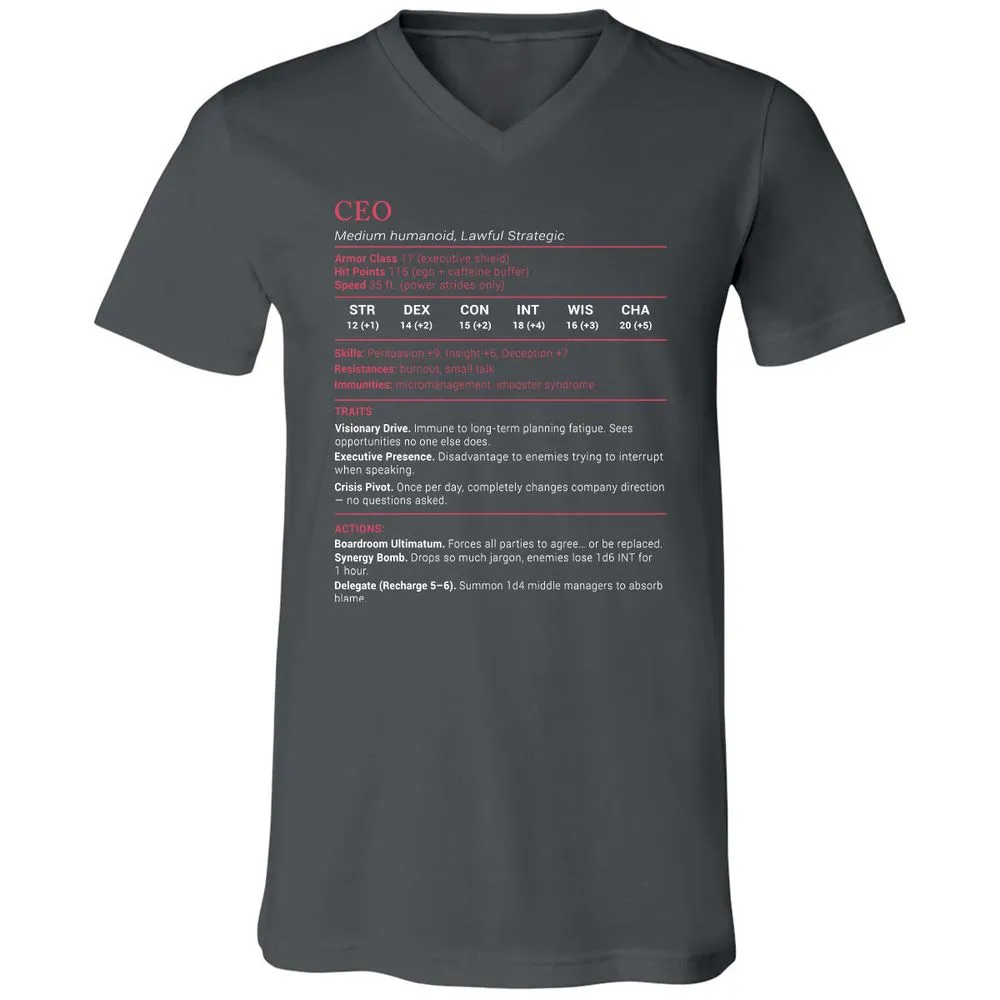 CEO Stats Unisex V-Neck T-Shirt - Asphalt - 12