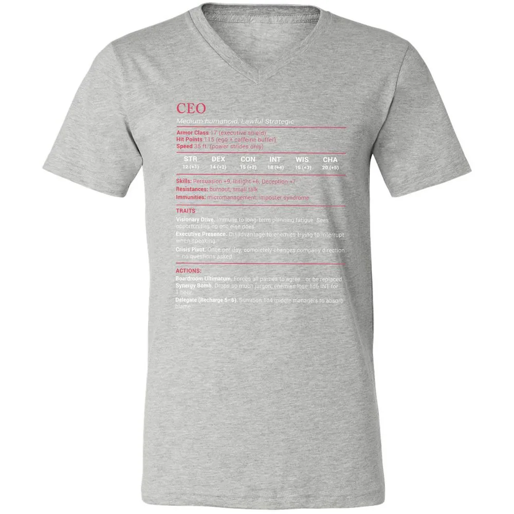 CEO Stats Unisex V-Neck T-Shirt - Athletic Heather - 7