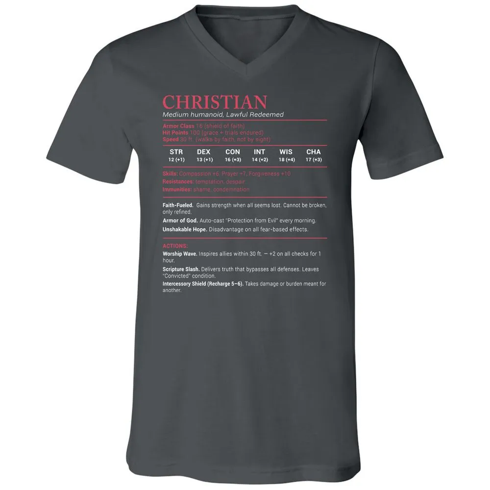Chistian Stats Unisex V-Neck T-Shirt - Asphalt - 12