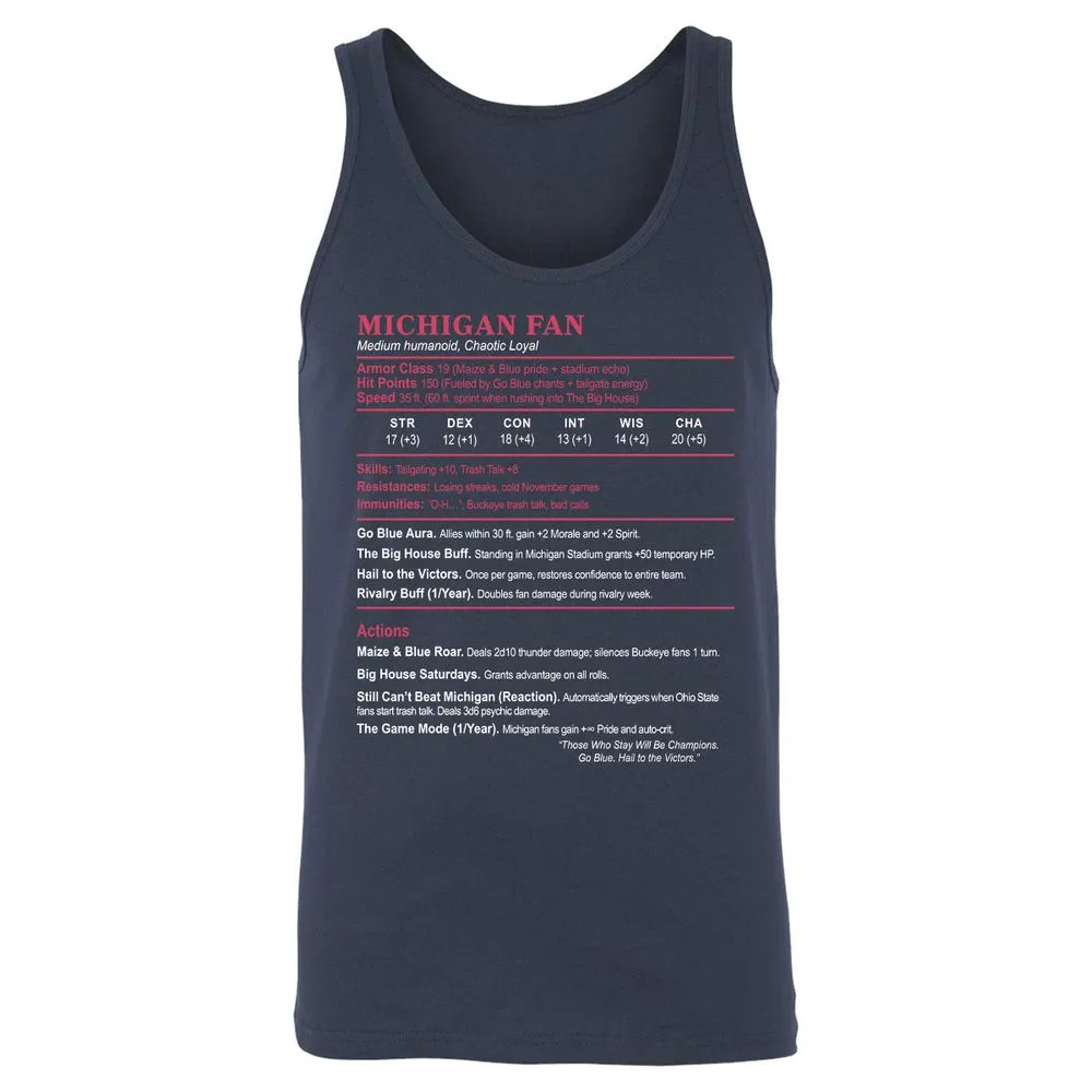 MICHIGAN FAN Unisex Jersey Tank - Navy - 2