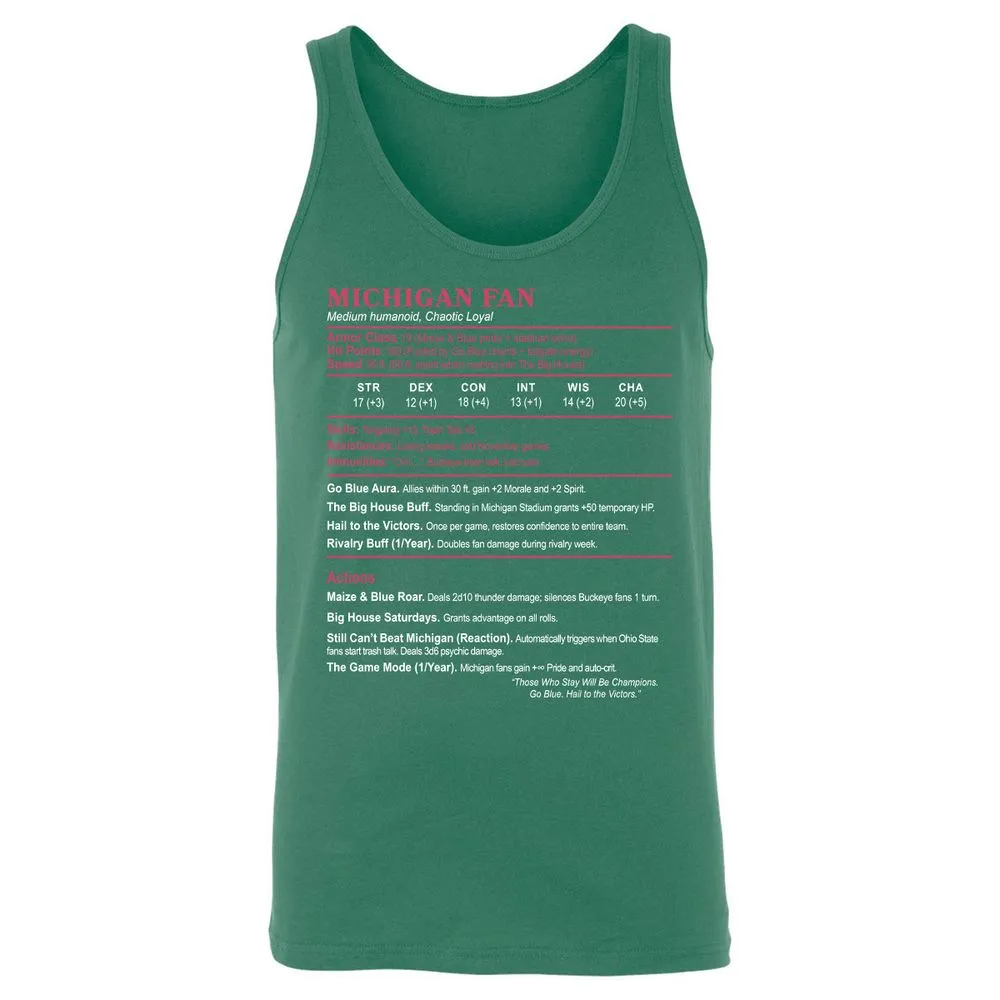 MICHIGAN FAN Unisex Jersey Tank - Kelly - 9