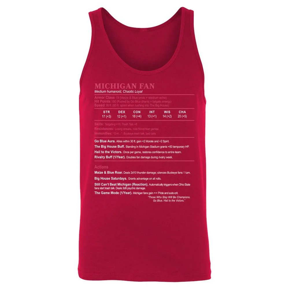 MICHIGAN FAN Unisex Jersey Tank - Red - 11