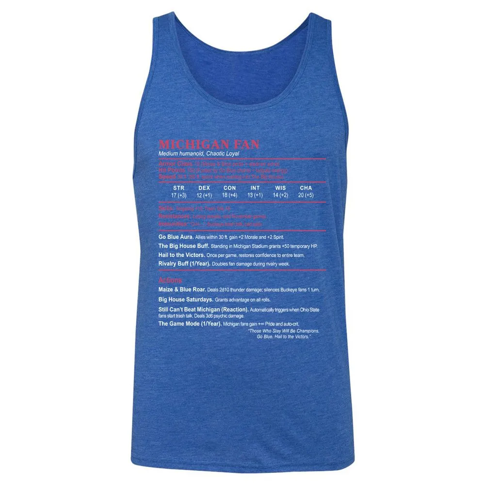 MICHIGAN FAN Unisex Jersey Tank - True Royal Triblend - 12