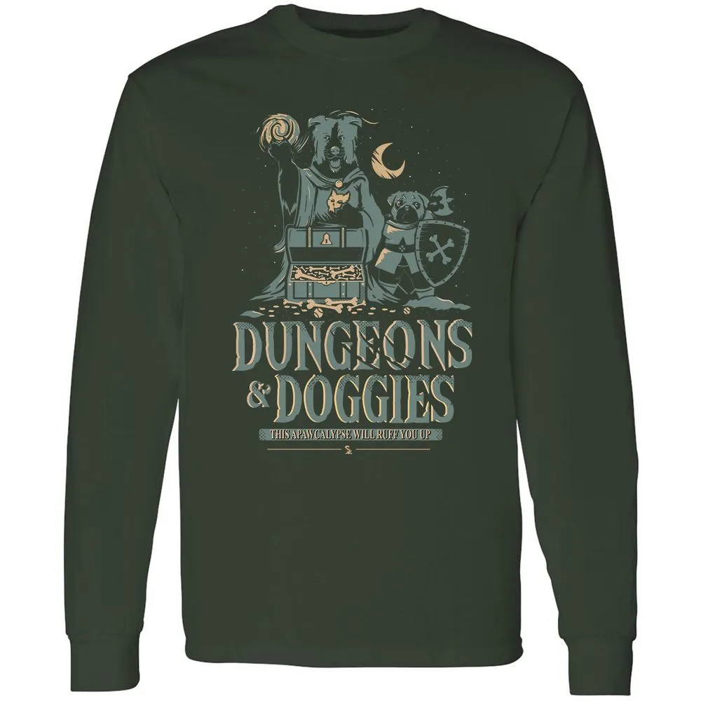 Dungeons & Doggies Long Sleeve T-Shirt - Forest Green - 4