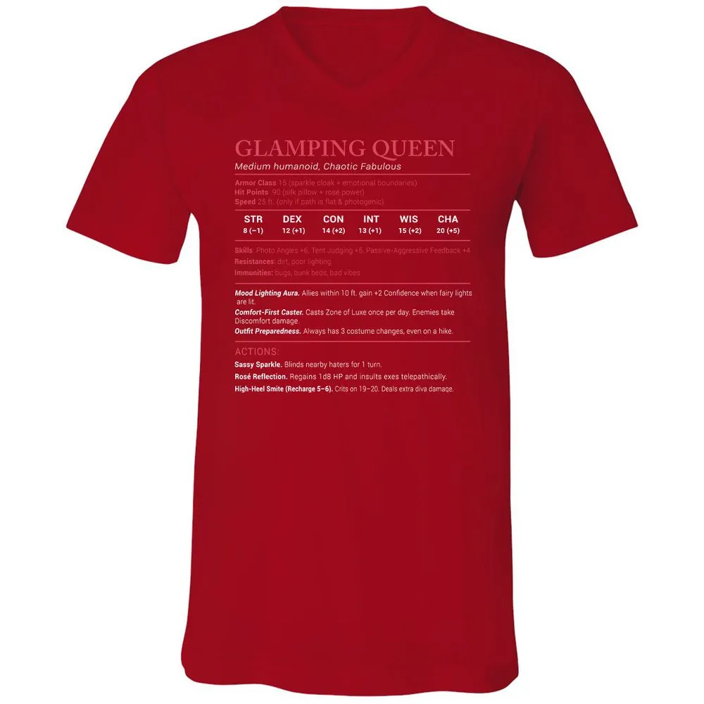 Glamping Queen Stats Unisex V-Neck T-Shirt - Red - 3