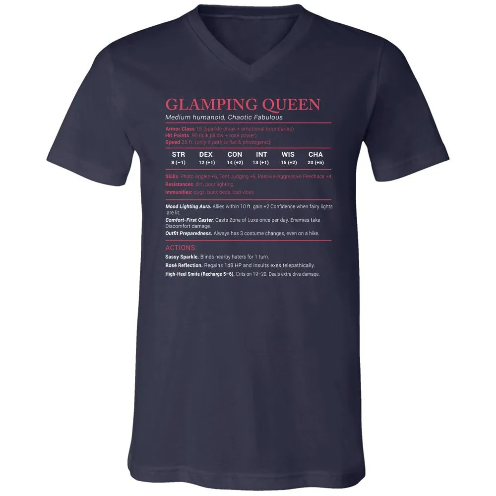 Glamping Queen Stats Unisex V-Neck T-Shirt - Navy - 2