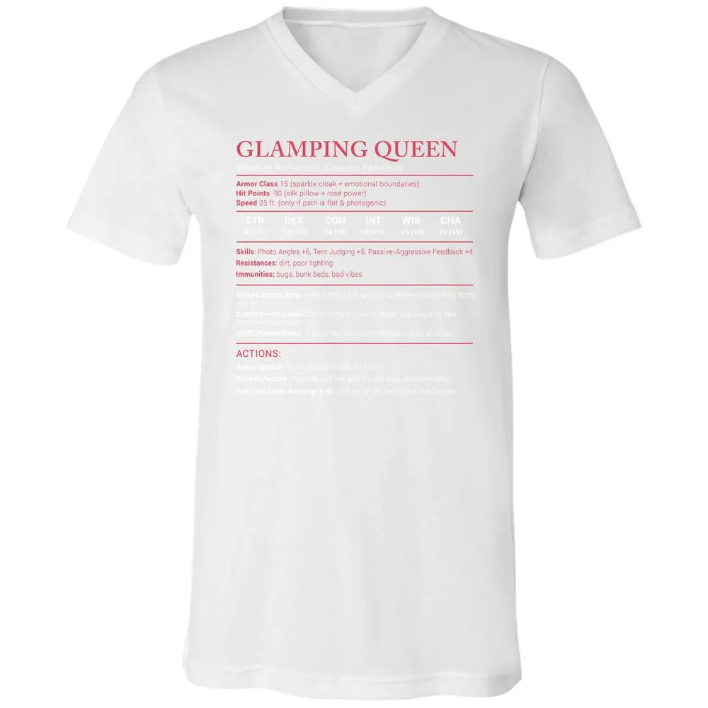 Glamping Queen Stats Unisex V-Neck T-Shirt - White - 5