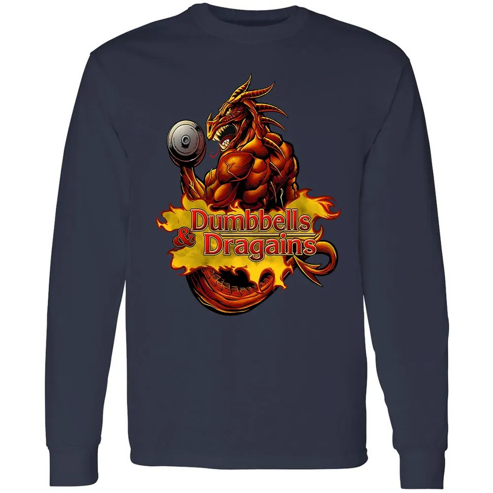 Dumbbells & Dragains Long Sleeve T-Shirt - Navy - 2