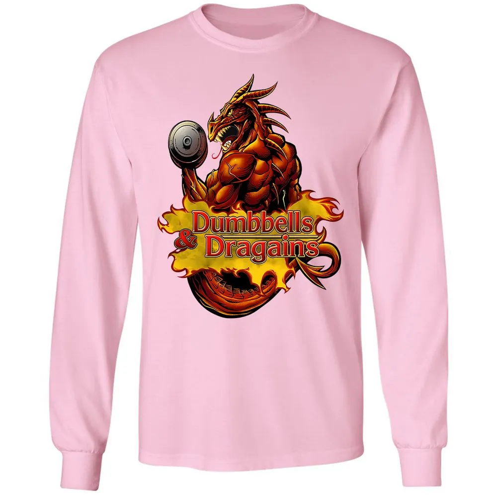 Dumbbells & Dragains Long Sleeve T-Shirt - Light Pink - 3