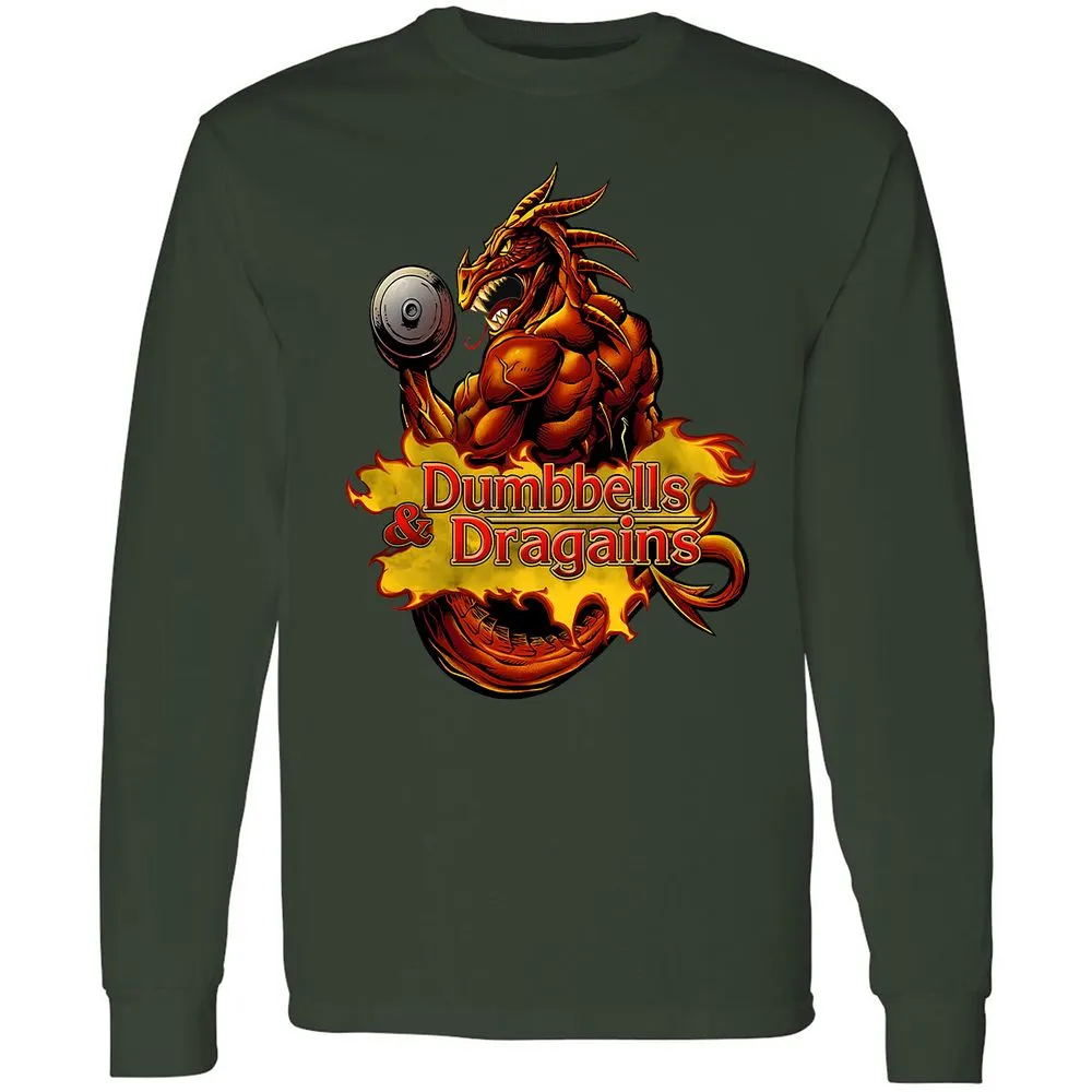 Dumbbells & Dragains Long Sleeve T-Shirt - Forest Green - 4