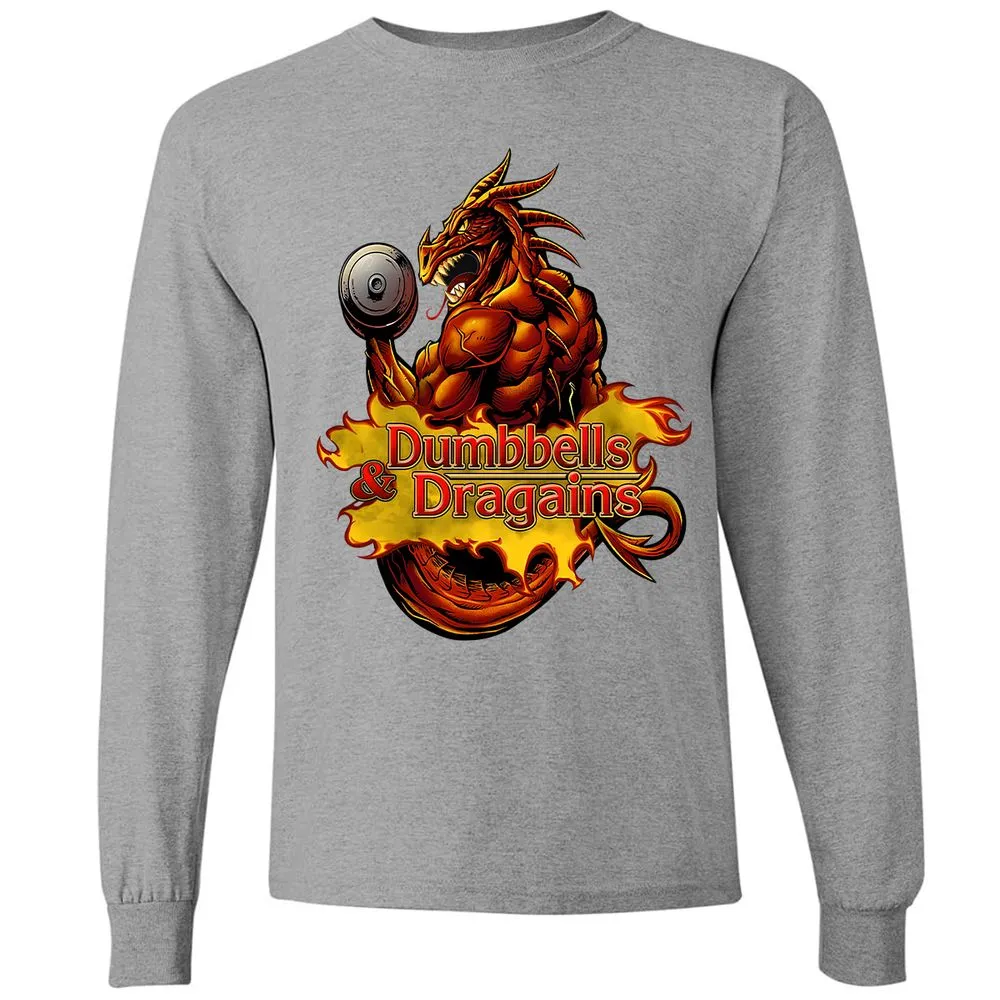 Dumbbells & Dragains Long Sleeve T-Shirt - Graphite Heather - 6
