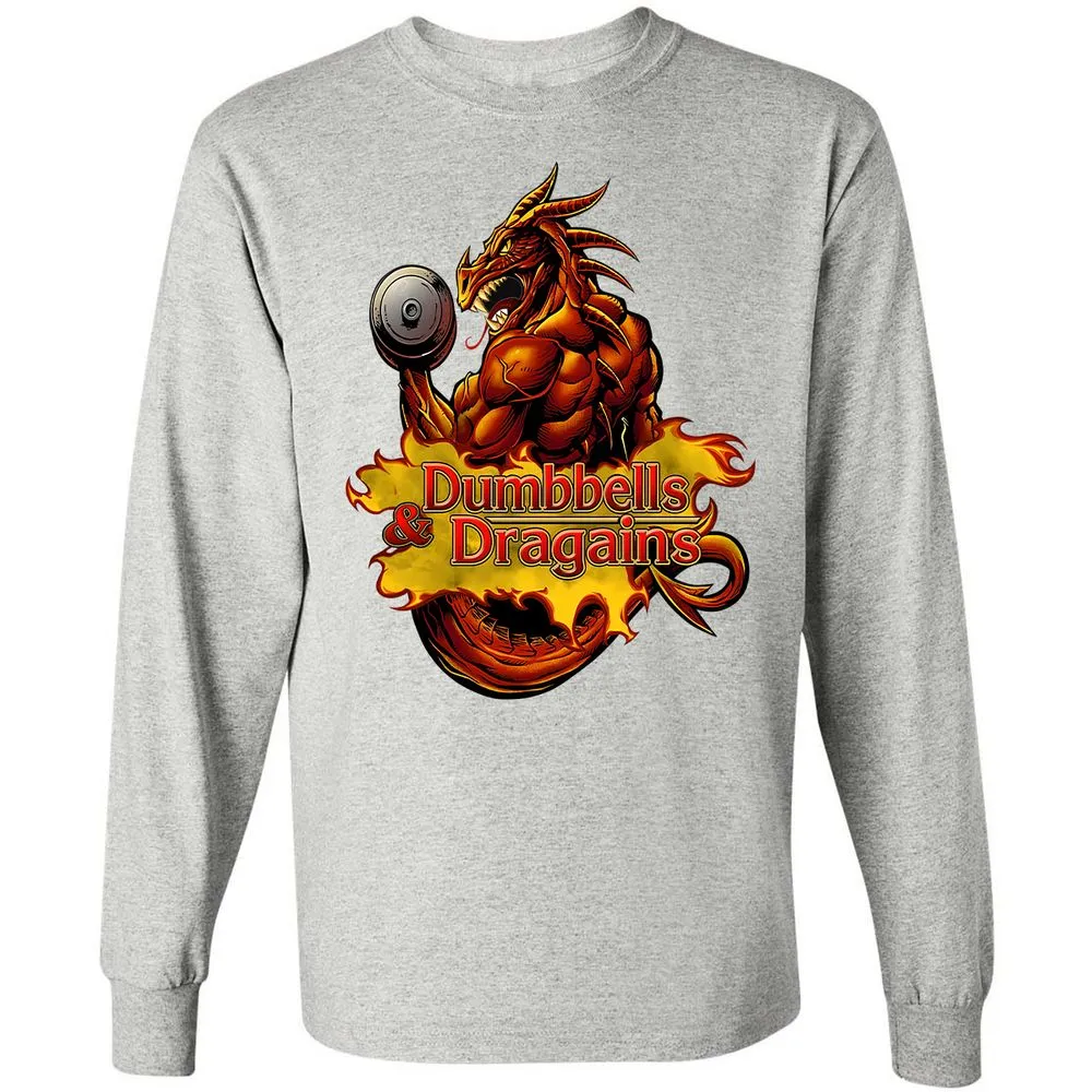 Dumbbells & Dragains Long Sleeve T-Shirt - Ash - 7
