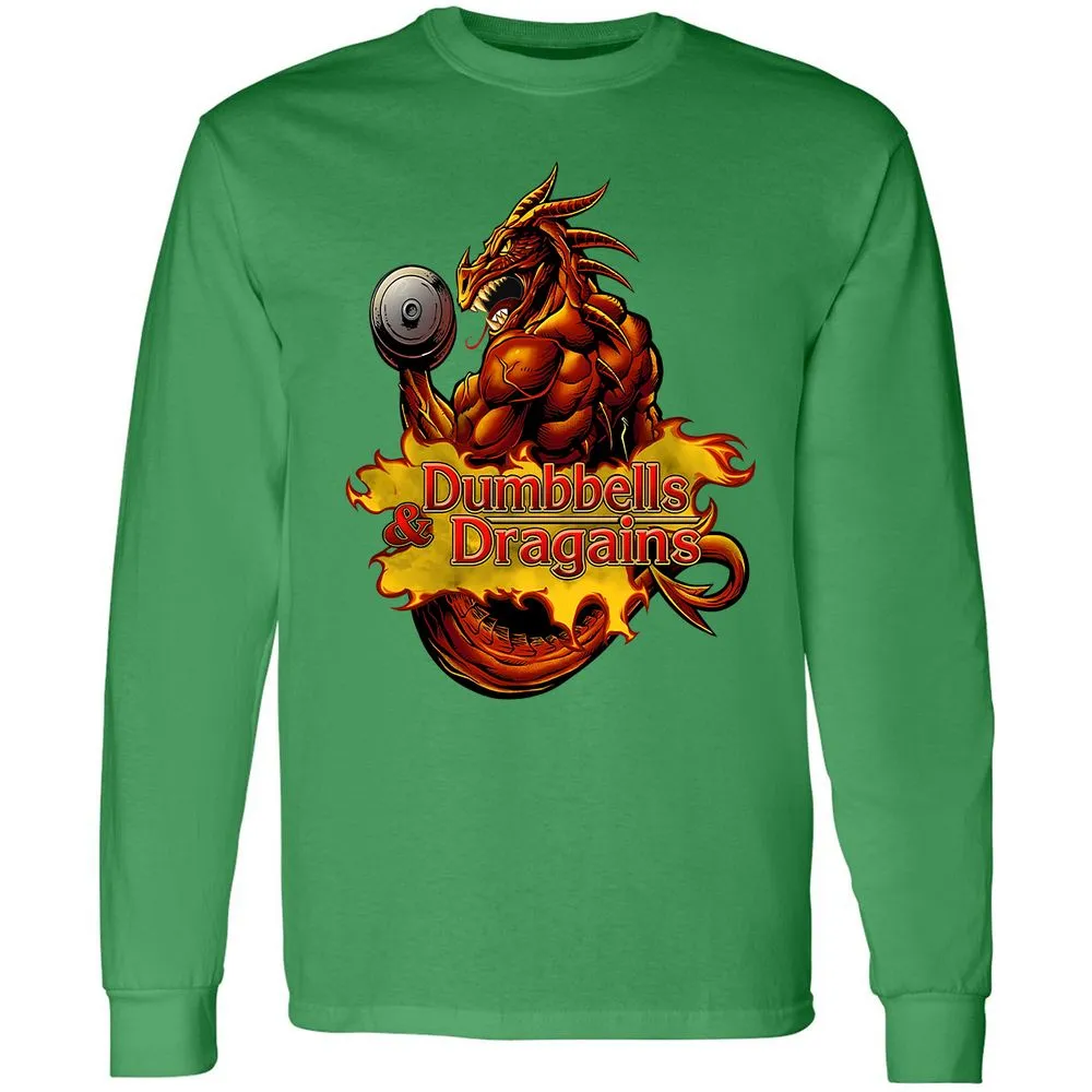 Dumbbells & Dragains Long Sleeve T-Shirt - Irish Green - 10
