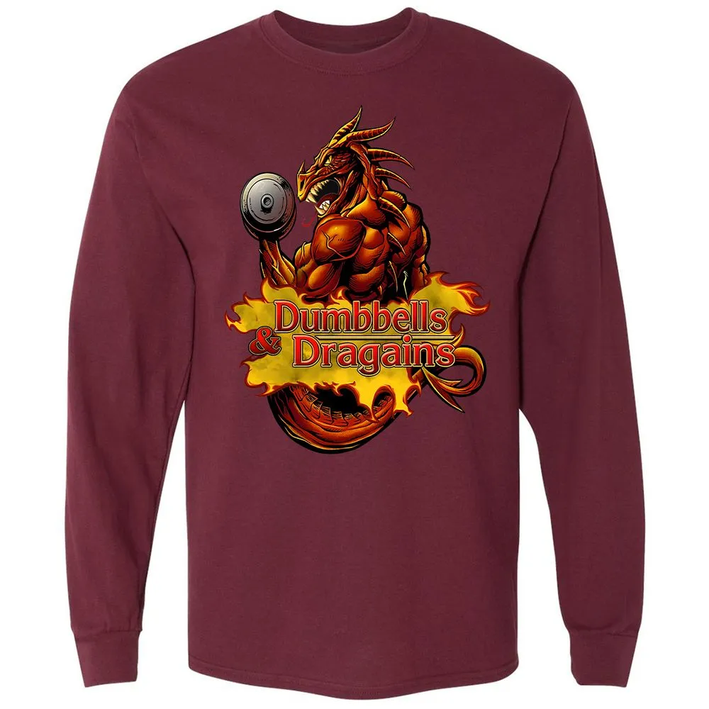 Dumbbells & Dragains Long Sleeve T-Shirt - Maroon - 11
