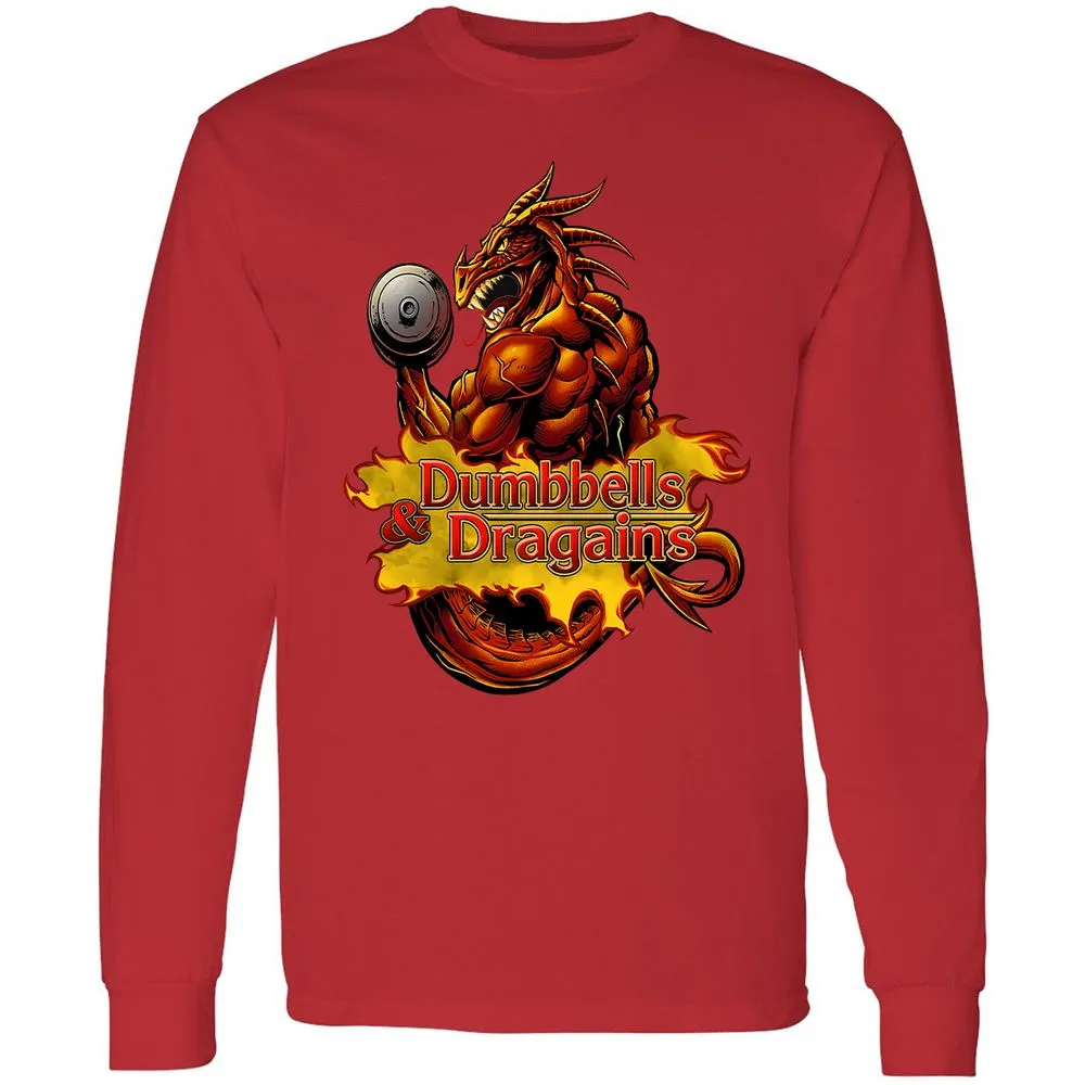 Dumbbells & Dragains Long Sleeve T-Shirt - Red - 14