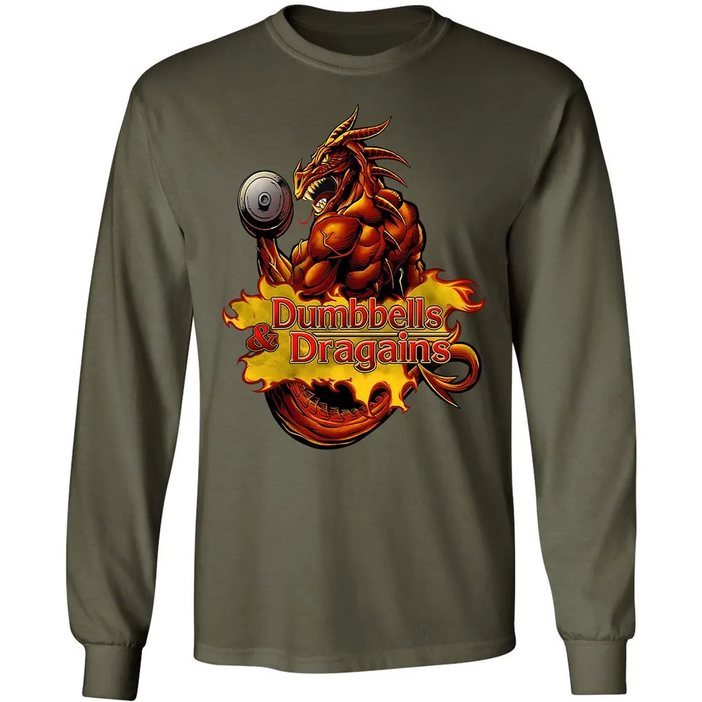 Dumbbells & Dragains Long Sleeve T-Shirt - Military Green - 16
