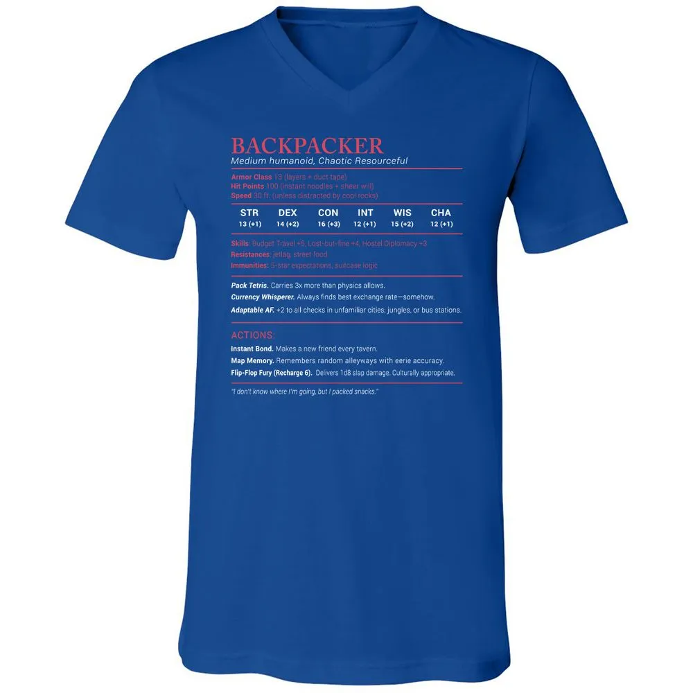 Backpacker Stats Unisex V-Neck T-Shirt - True Royal - 4