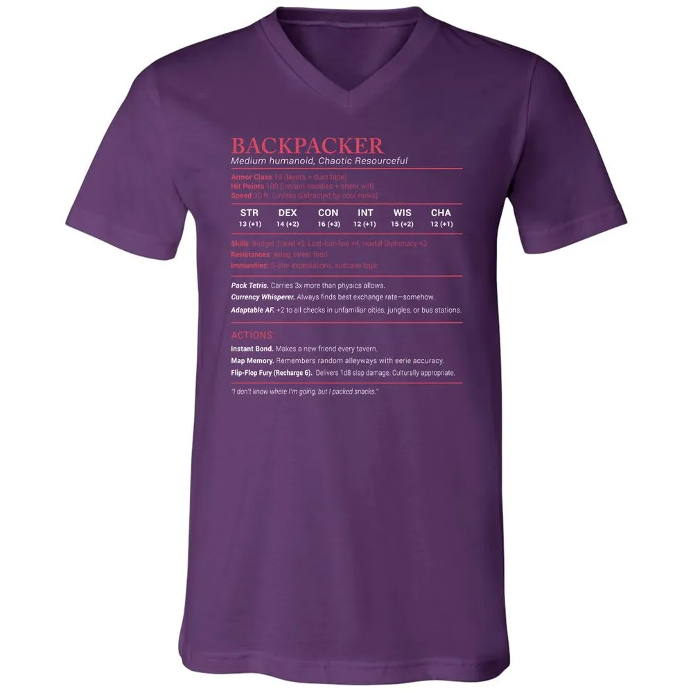 Backpacker Stats Unisex V-Neck T-Shirt - Team Purple - 9
