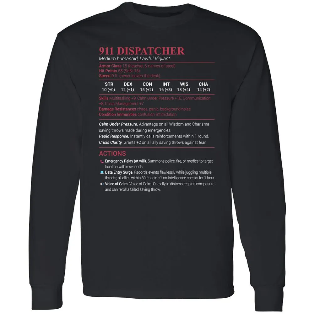 911 Dispatcher Long Sleeve T-Shirt - Black - 1