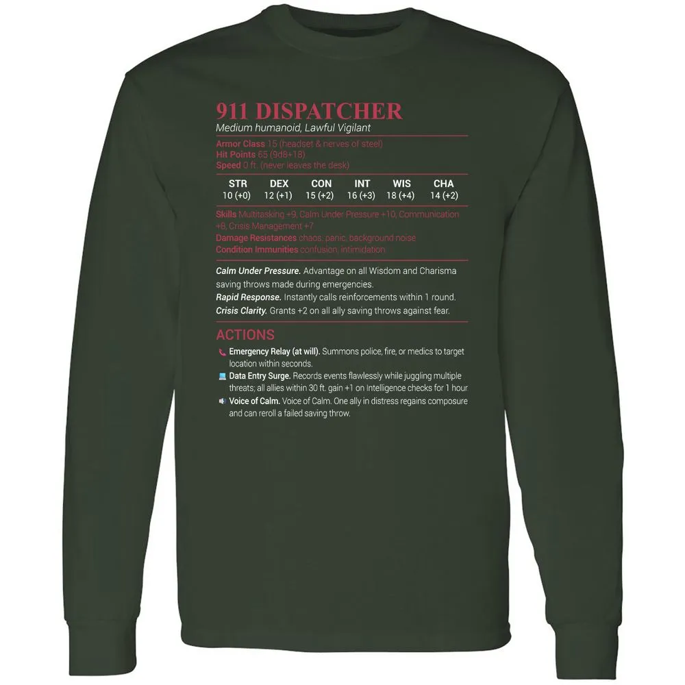 911 Dispatcher Long Sleeve T-Shirt - Forest Green - 4
