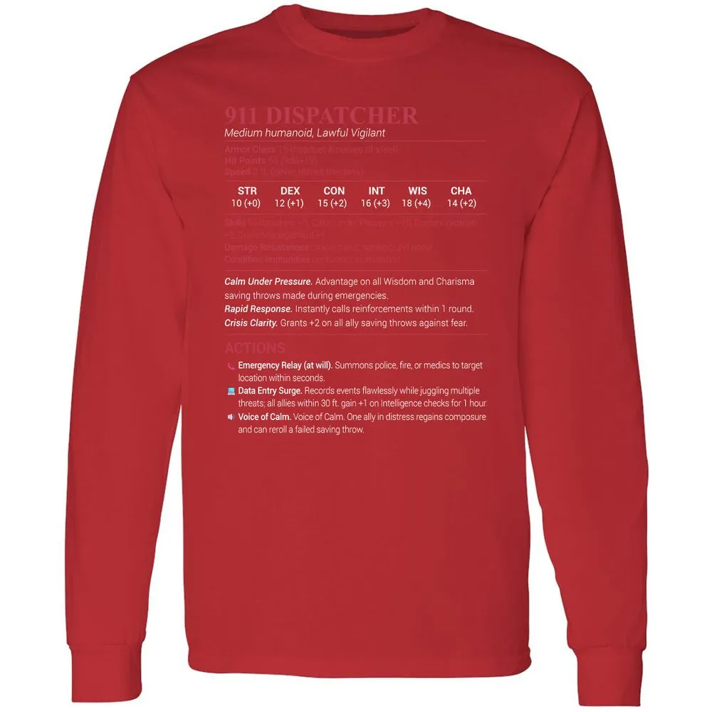 911 Dispatcher Long Sleeve T-Shirt - Red - 14