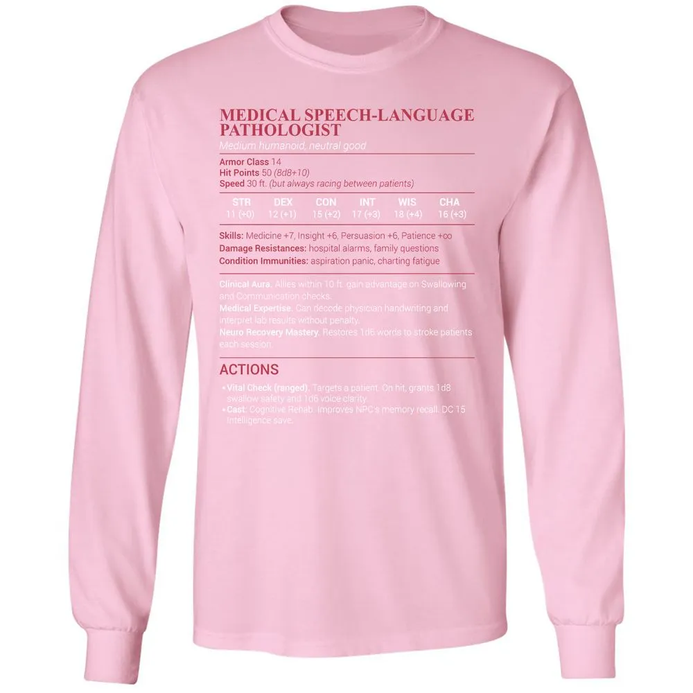 Medical SLP Long Sleeve T-Shirt - Light Pink - 3