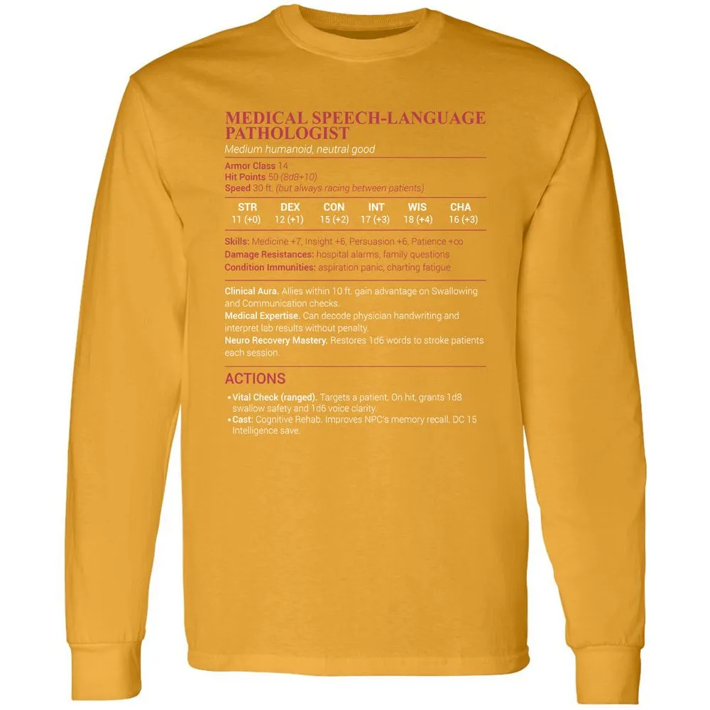 Medical SLP Long Sleeve T-Shirt - Gold - 9